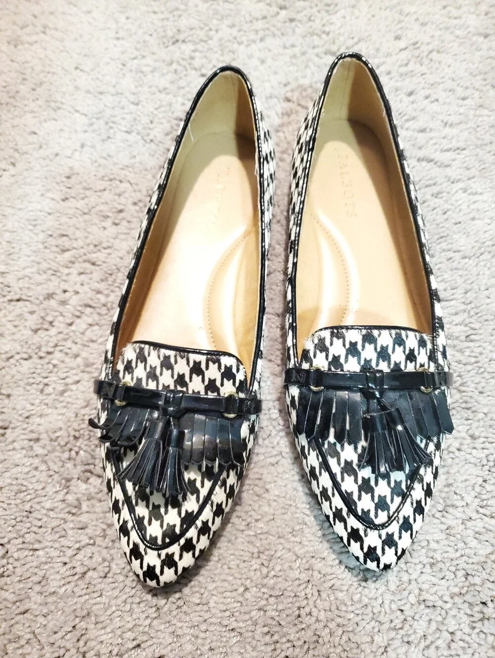 Talbots Houndstooth Black Ajd White Leather Loafers/Flats Size 9